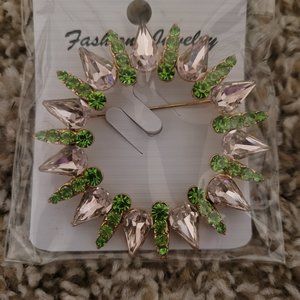 Pink and Green Rhinestone Brooch